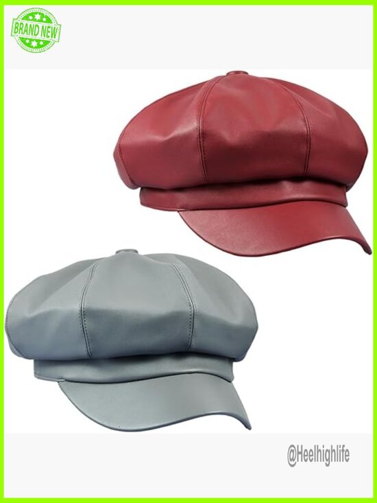 Faux Leather Newsboy Beret Hat, Adjustable Fitted Size for Women main image 6